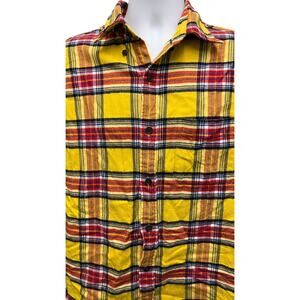 Lands End Men's Flannel Shirt Red Yellow Plaid Traditional Fit Sz M RARE Color
